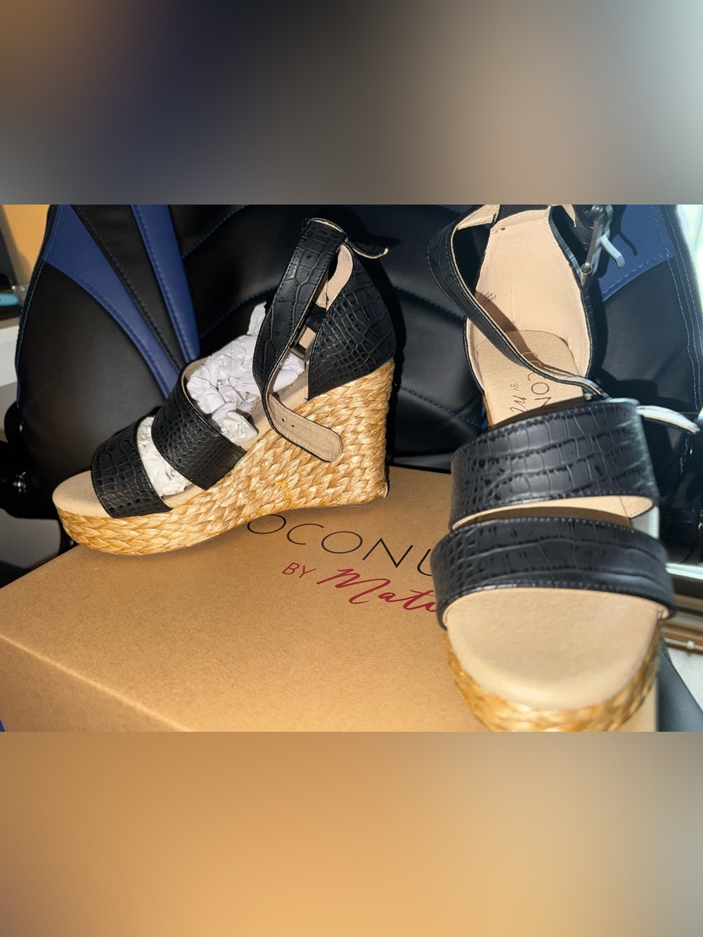 Coconuts by Matisse Black Croc-Embossed Espadrille Wedge Sandals